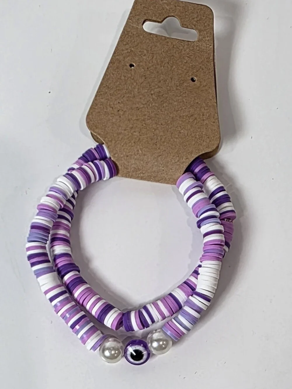 Purple & White Beaded Evil Eye Stretch Bracelet Set By Izzy G.
